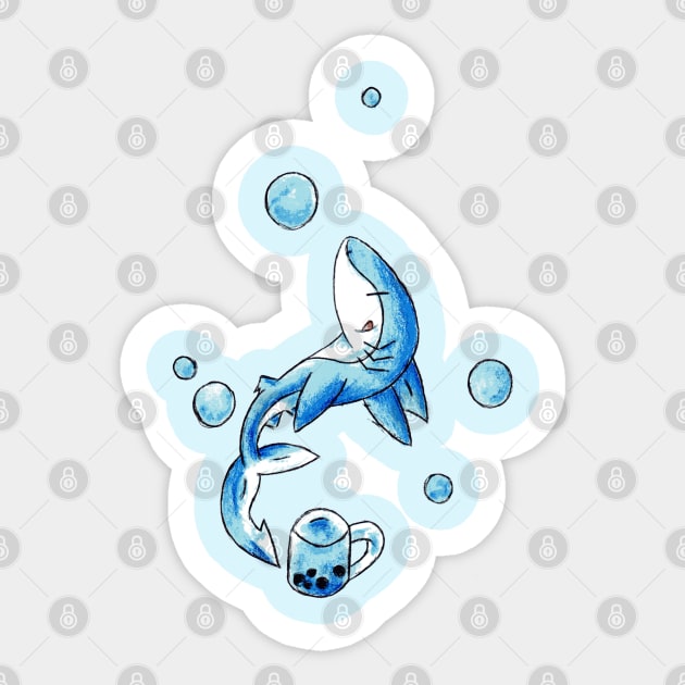 Blue Bubble Shark Sticker by KristenOKeefeArt